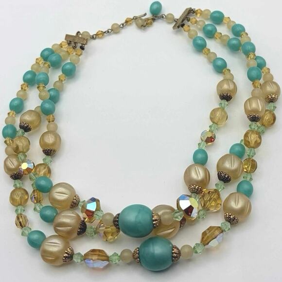 Turquoise & Gold Beaded Necklace - Picture 2 of 4